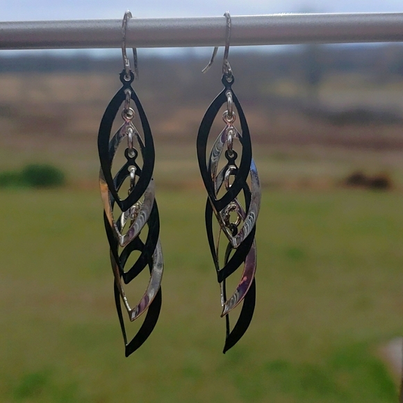 50. Black and Silver Dangle Earrings - Picture 2 of 6